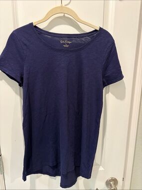 Lilla P Navy Short Sleeve Scoop Neck Tee — Classic Cotton Blend
